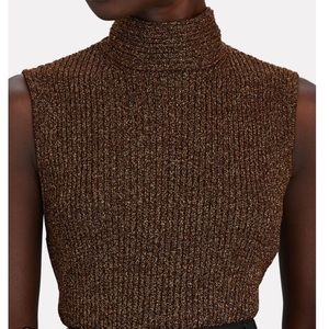 Ganni Metallic Rib Knit Tie-Back Top